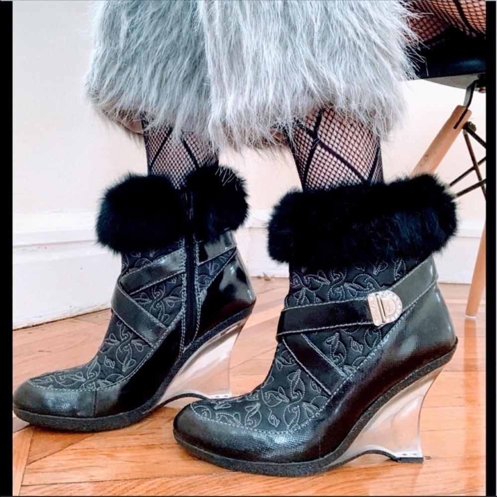 BabyPhat Faux Fur Translucent Heel Booties